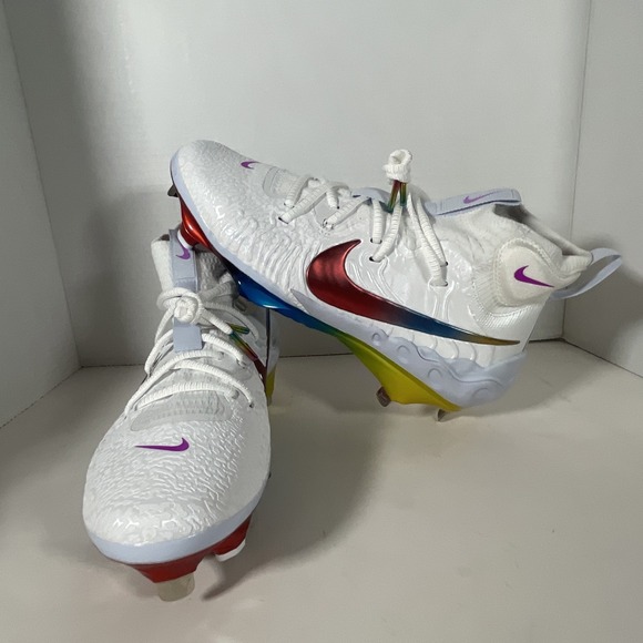 Nike Alpha Huarache NXT Baseball Cleats "Rainbow" Cleats Metal DJ6517-106 Sz 7 - Picture 1 of 5